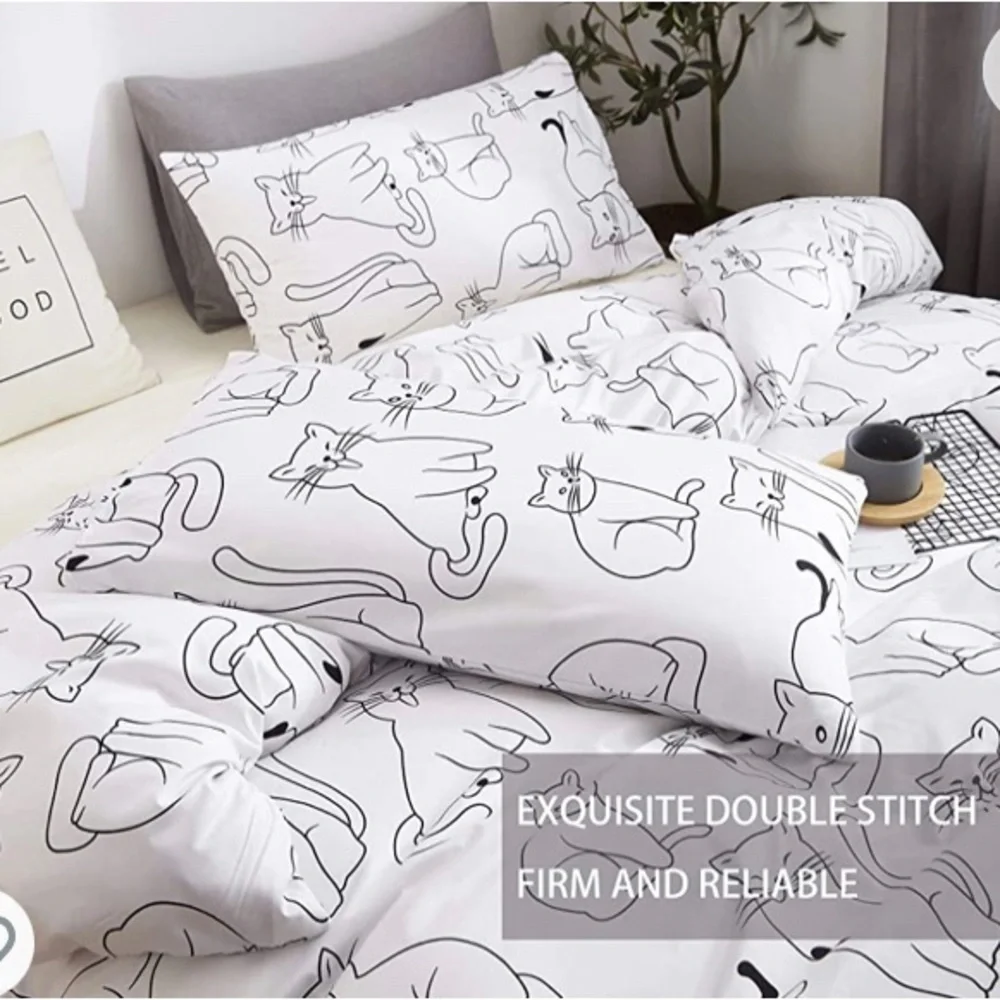 YZZ COLLECTION White & Black Cat Kitten 3 Piece Duvet & Pillow Case Bedding Set